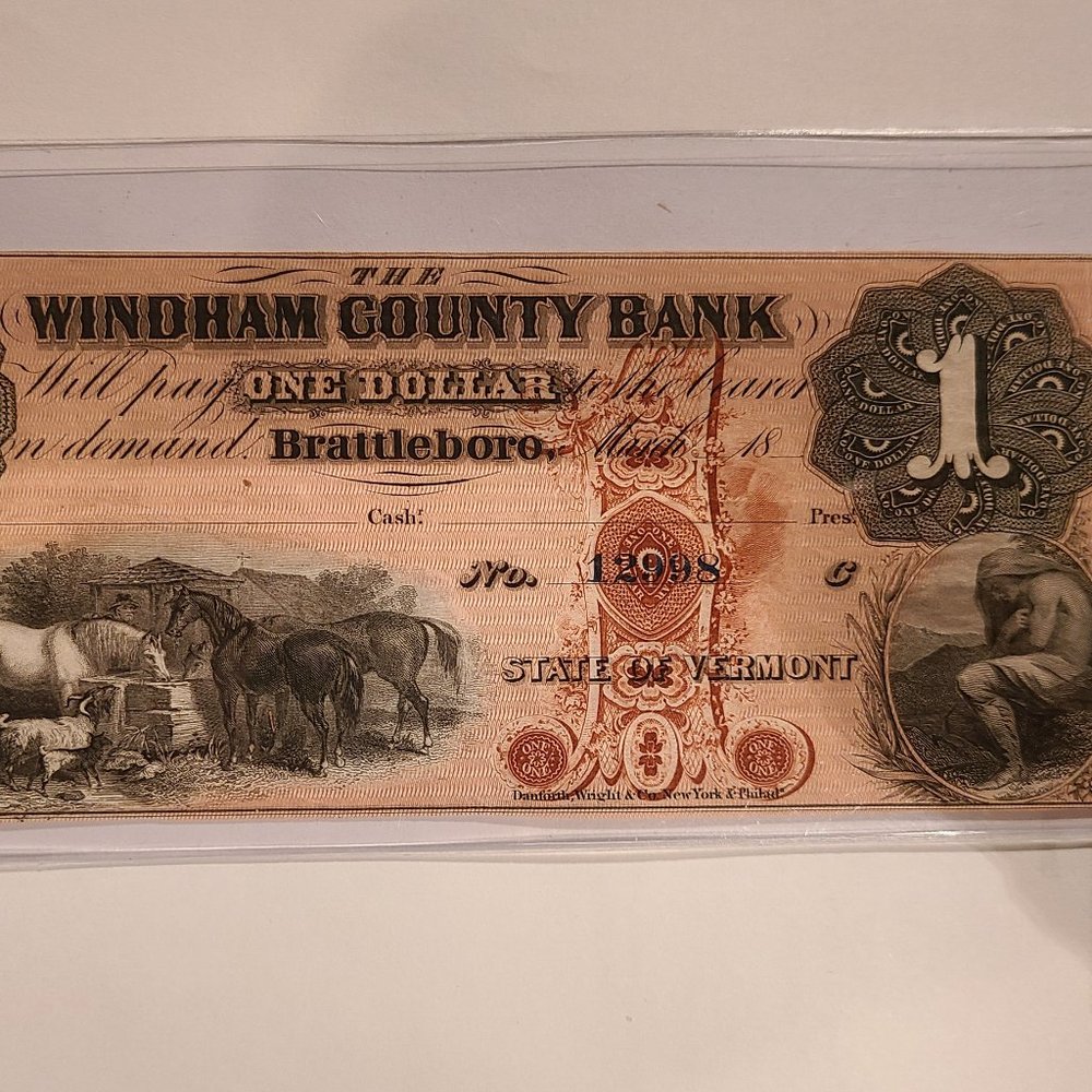 Windham County Bank, Vermont, $1 Obsolete Banknote From the 1860s